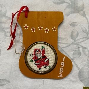 Wooden Stocking Cross Stitch Ornament